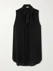 [Max Mara] Max Mara - Mela Pussy-bow Silk-chiffon Blouse - Black - UK 8 UK 8 Black