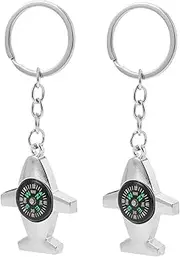 TOGEVAL 2pcs Compass Keychain Outdoor Camping Backpack Key Chain Pendant Compass Inspirational Keychain Aircraft Engine Keychain Pendant Compass Key Mini Plane Keychain