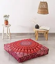 Square Hippie Mandala Floor Pillow Ottoman Pouf Cover - Indian Peacock Daybed Oversized Cotton Cushion Cover Heavy Duty Zipper Seating Ottoman Dog - Pets Bed Cover 35" Maroon