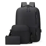 3-Piece Set Large Capacity Laptop Backpack Fits up to 15.6 Inch Laptop with USB Charging Port -Black