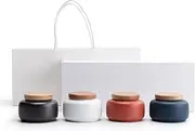 Tea caddy tin Porcelain Food Storage Jar with Airtight Wooden Lid and Box, Home Container Serving for Coffee Beans, Tea-leave, Sugar, Salt and More, Set of 4 Tea Canister