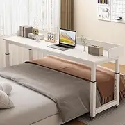 YVYKFZD Overbed Table with Wheels, Bedside Table Adjustable Height, Standing Mobile Over Bed Table, Portable Medical Over Bed Desk Space Saving (Color : White, Size : 120x40cm/47.2x15.7in)