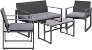 Gardeon 4 PCS Outdoor Sofa Set Rattan Furniture Glass Top Table Chairs Black