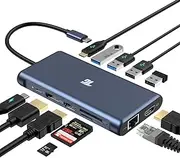 Tiergrade USB C Laptop Docking Station Dual Monitor, 12 in 1 USB C Hub Adapter Triple Display with 2 HDMI 4K, DisplayPort, Ethernet, 100W PD, 4 USB Ports, TF/SD for Dell/HP/Lenovo/MacBook Pro Laptop
