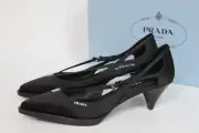 sz 8.5 / 39 Prada Black Satin Runway Crystal Detail Pointed Toe Pump Heel Shoes
