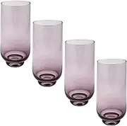 Karma, 16oz Highball Glasses, 4pc Tall Bar Glass Sets, Glassware for Drinks, Water, Mojitos, Juice or Beer, Lexi Highball Set, BlackBerry