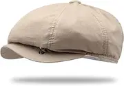 [Wedhapy] Newsboy Cap for Men Breathable Cotton Linen Flat Ivy Cabbie Cap Adjustable Lightweight Paperboy Hats for Men Hiking Driving Fishing Camping Travel Khaki
