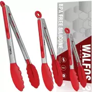 Walfos Kitchen Tongs - 7" 9" and 12" Heat Resistant Cooking Tongs, Stainless ...