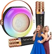 Wireless Karaoke Machine,Portable Speaker with Two Microphones - LED Lights, Compact Speaker, Sound Machine for Family Home Gathering