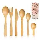 Wooden Spoon for Eating Fork and Knife Set6 pcs Salad Spoon Spreader Knife se...