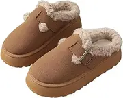 [SincereWay] Women's Mules Suede Thick Sole Slippers Fleece Lined Snow Shoes Slip On Garden Clogs Indoor Outdoor