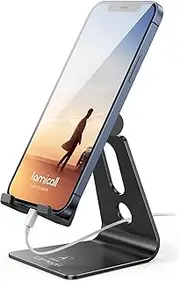 Adjustable Cell Phone Stand, Lamicall Phone Stand : [UPDATE VERSION] Cradle, Dock, Holder Compatible with iPhone Xs XR 8 X 7 6 6s Plus SE 5 5s 5c charging, Accessories Desk, Android Smartphone - Black
