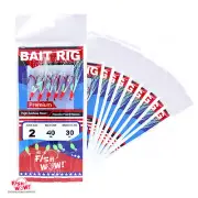 10pks Size 2 Fish WOW! Sabiki Rig w/ 6 Red hooks Mylar Skin Glow bead Piscatore