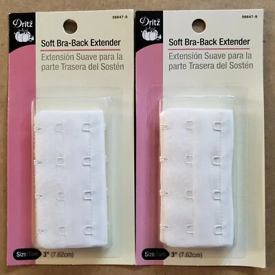 2 Pkg. Dritz Soft BRA-BACK EXTENDERS 56647-9 White Large 3" 4-Hooks NEW