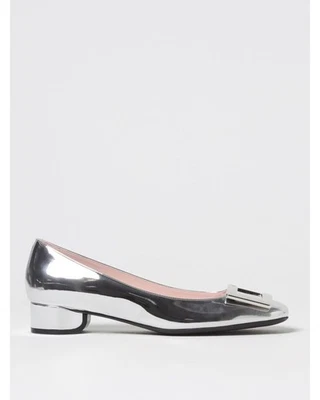 Roger Vivier Belle Vivier Low Block Heel Pump Women Silver Ballet Flats