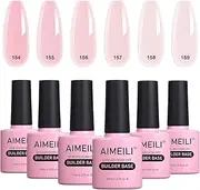 AIMEILI 8 in 1 Builder Base Sheer Color Gel Set, Nude Pink No Need Slip Solution Builder Extension, Soak Off UV LED Gel Polish Multicolour Of 6pcs X 10ml - Gift Kit 37