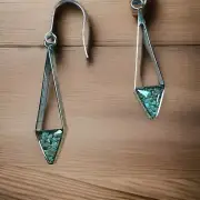 Handmade TURQUOISE Earrings 1.25” Silver Chandelier Encased Chipped Gemstones