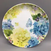 4 Shabby Chic Blue Butterfly Hydrangea MELAMINE Dinner Plate Set Floral Summer
