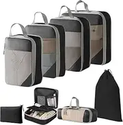 Packing Cubes, Lanmalaterra 8pcs Compression Packing Cubes Travel Packing Cubes Travel Packing Organisers Storage Bags Clothing Sorting Packages Travel Acessories Essentials Expandable Luggage-Black