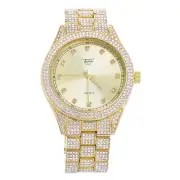 Techno Pave Hip Hop Gold Plated Metal Band Watches WM 9120 G