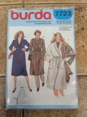 Vintage Burda Womens Long Jacket With Shoulder Pads Sewing Pattern #7723
