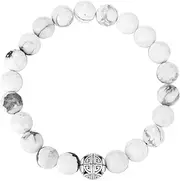 [MetJakt] Handmade A-Z Letters Bracelet | Natural 6mm Howlite Bracelet | Women 6.7-7.3 ″ Elastic Silver Beads Bracelet