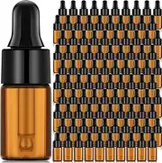 Nuogo 100 Pcs Amber Glass Mini Dropper Bottles Essential Oil Dropping Small Empty Sample Vial with Dropper and Black Caps Tiny Amber Glass Bottles Perfume Jars for Travel(3 ml)