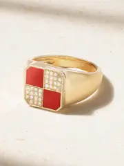 [Yvonne Léon] Yvonne Léon - Mini Damier 9-karat Gold, Agate And Diamond Signet Ring - 3 3 Gold