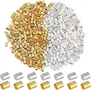 SOFPLATE 1 Box 2000Pcs Crimp Tube Beads 3mm Stopper Beads Metal Cords End capss Gold Silver Brass Crimper Loose Spacer Bead for Jewelry Making Supplies Crimping Beads DIY Bracelets Earrings Crafts
