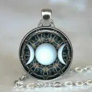 CRESCENT TRIPLE MOON STAR PAGAN pendant 22" Sterling Silver 925 necklace female