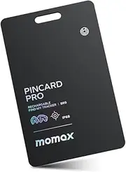 Momax Smart Tracker Card, Compatible with Apple Find My(iOS Only) Wireless Charging Rechargeable IP68 Waterproof Ultra Slim 1.7mm for Wallet Key Luggage Tags Suitcase Bags Passport - Black