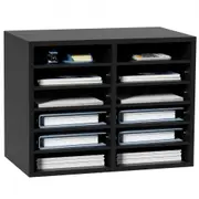 VEVOR Wood Literature Organizer Adjustable File Sorter 12 Compartments Black