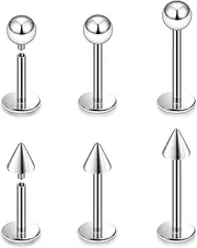 [Vqoxaggi] 16G Labret Piercing Jewelry Internally Threaded Surgical Steel Monroe Piercing Lip Rings Studs Snake Bite Jewelry for Women Men Bar Length 6mm/8mm/10mm