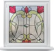 lsrrret Window Film，3D Matte Stained Glass，Decorative Window Sticker，Privacy Frosted Static Cling for Glass， Garden Flower (FR00, 17in X17in)