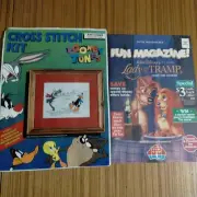 Vintage Walt Disney And Warner Bros Cross Stitch And Game Article