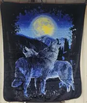 WOLF WOLVES SOUL MATES HOWLING MOON MOUNTAIN FOREST QUEEN SIZE BLANKET BEDSPREAD