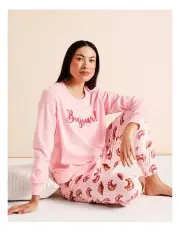 [Soho] Cosy Fleece PJ Set in Croissant Print