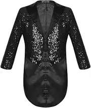 [Choomomo] Kids Boys Sequin Tailcoat Jacket Classic Fit Tuxedo With Tails Party Performance Tux Dress Coat