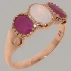 14k Rose Gold Natural Opal & Ruby Womens Trilogy Ring