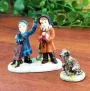 Lang & Wise Folk Villages Joy of Christmas Two Children & Labrador Dog Figurines