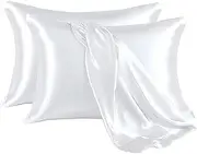 Silk Pillowcases, 2 Packs Pillowcase, 48 * 74 cm,Pillow Case for Sleeping Women with Envelope Closure, Soft Breathable Smooth Cooling Pillow Covers for Sleeping,Gifts for Women and Men (Pure White)