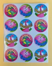 Vintage TREND Scratch & Sniff Stinky Sticker Sheet Pink DINOSAUR Scented 90s HTF