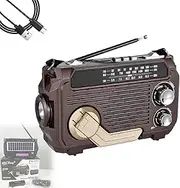 Radivive Solar-Powered Radio, Solar Hand Crank Emergency Radio, Fm/Am/Sw Old Fashion Classic Style, Wireless Bluetooth Supporting with Flashlight Function (Color-D)