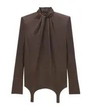 Saint Laurent Twist-Neck Garter Blouse FR34,FR36,FR38 chocolate