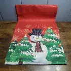 Red Christmas Table Runner 13 X 72 Inch Xmas Snowman & White Snowflake Forest Ta