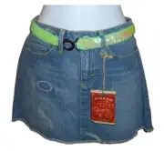 Riders Vintage Girls Denim Distressed Mini Skirt + Bling Sequin Stretch Belt 14R