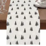 Beige Xmas Tree Christmas Table Runner with White Snowflake, Seasonal Winter ...