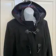 NEW wTag-TOMMY HILFIGER Black Hooded Wool Blend Coat 0X
