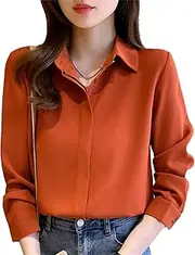 [Hcclijo] Women's Shirt Chiffon Blouses for Women Full Sleeve Button Up Tops Woman Blouse Tops