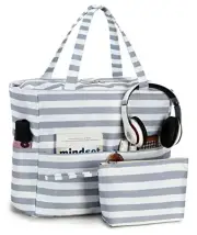 Large Tote Beach Bag Waterproof Sandproof Beach Pool bag with Zipper & Gray